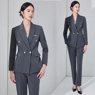 灰款色西装外套服女春秋新气面质职场试正装酒店经理工作服AL8915