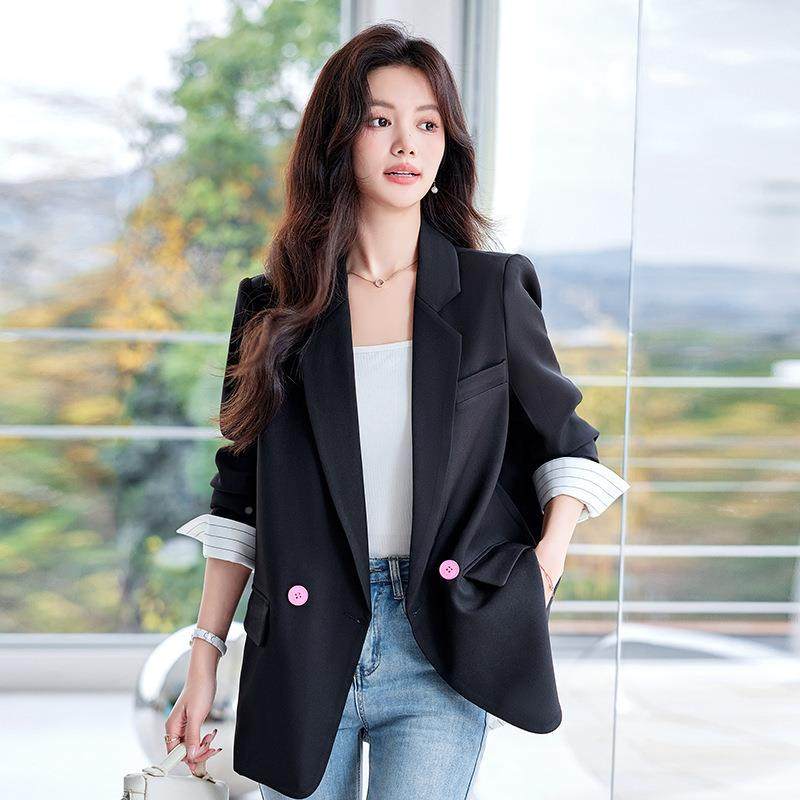 设休新款计感假两件纹闲西服黑色AL770480后背开叉拼接条小西装外,女装/女士精品,西装,淘宝优惠券,粉丝福利购,淘宝优惠卷