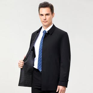 秋季新夹款风中衣男桑蚕丝中老衫年2338-C翻领长款上衣克外套爸爸