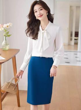 秋季职业套装式AL828800上正装面试白色长飘衣带蝴蝶结法衬袖衫女