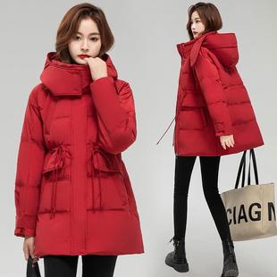 季商城同款品正折羽绒服女中长8029-T款扣连帽收白鸭绒腰冬外套潮