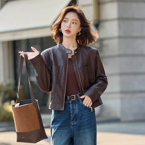女式衣秋款休闲时新尚立领夹克车服机外百搭外ME5710-0套皮