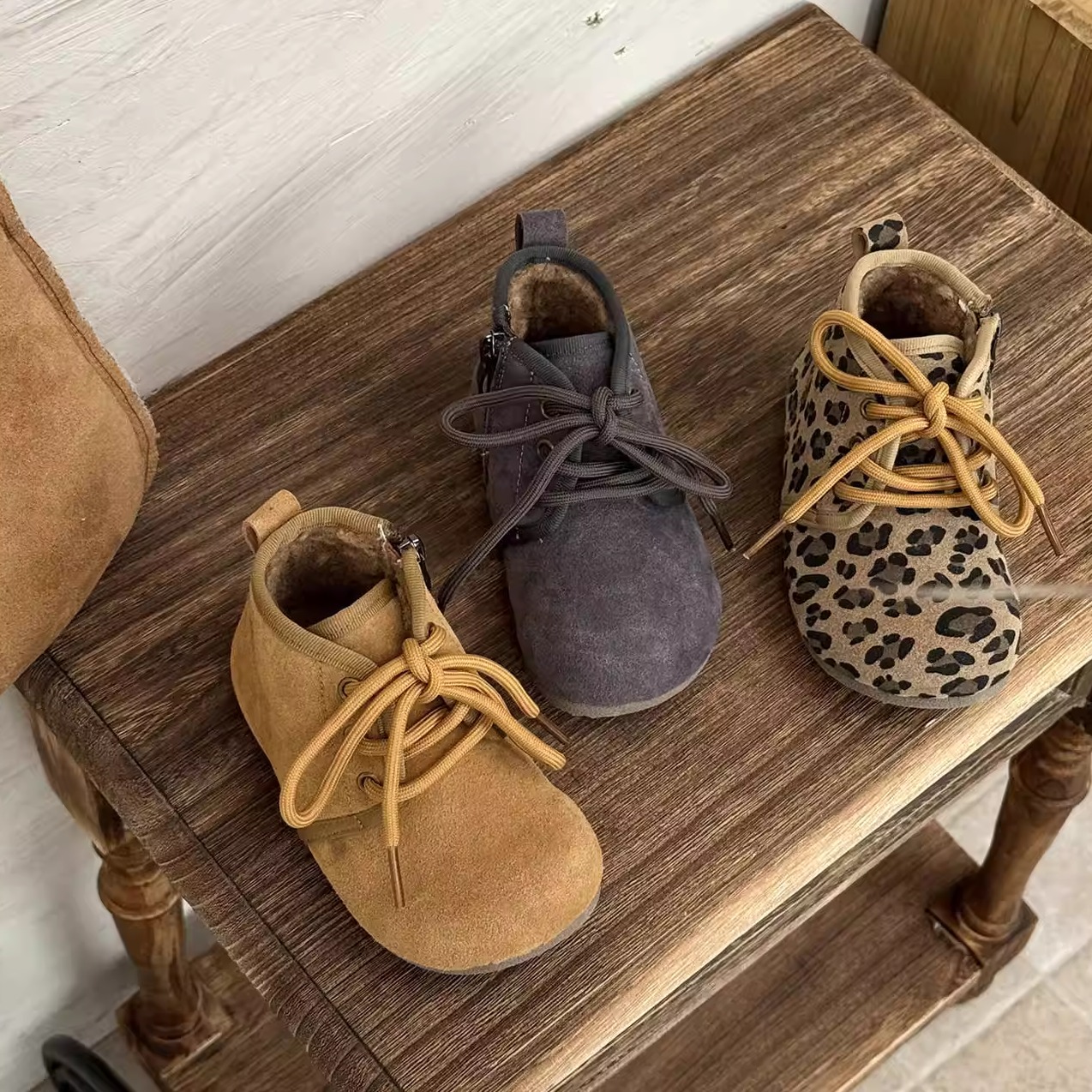 儿童加绒皮靴大棉保暖短靴豹纹