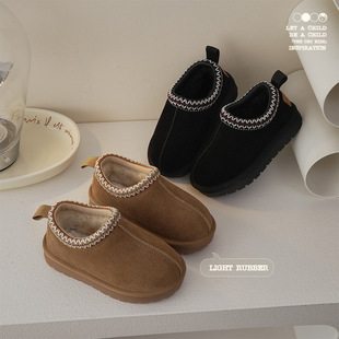 儿童大棉一脚蹬棉鞋男童加绒加厚矮帮雪地靴女童软底保暖奶奶鞋冬