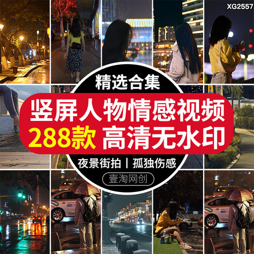 竖屏人物街拍夜景街道车流人流伤感孤独背影抖音短视频剪辑素材