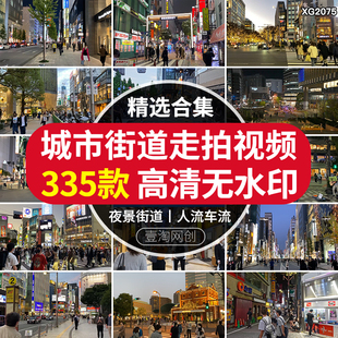 国外城市夜景走拍夜晚街景街道商场车流人流行人短视频剪辑素材