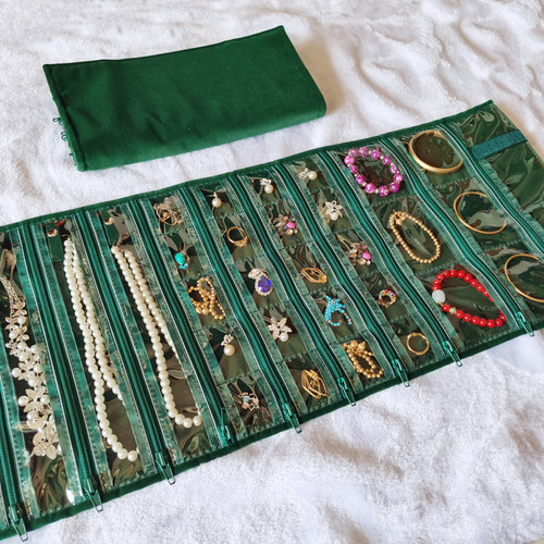 紫色咖啡皮首饰包格子收纳袋项链戒指耳环耳钉旅行出差透明折叠布