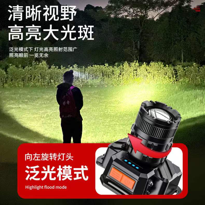 钧淏日用品超亮感应头灯强光可充电变焦户外LED灯头戴灯