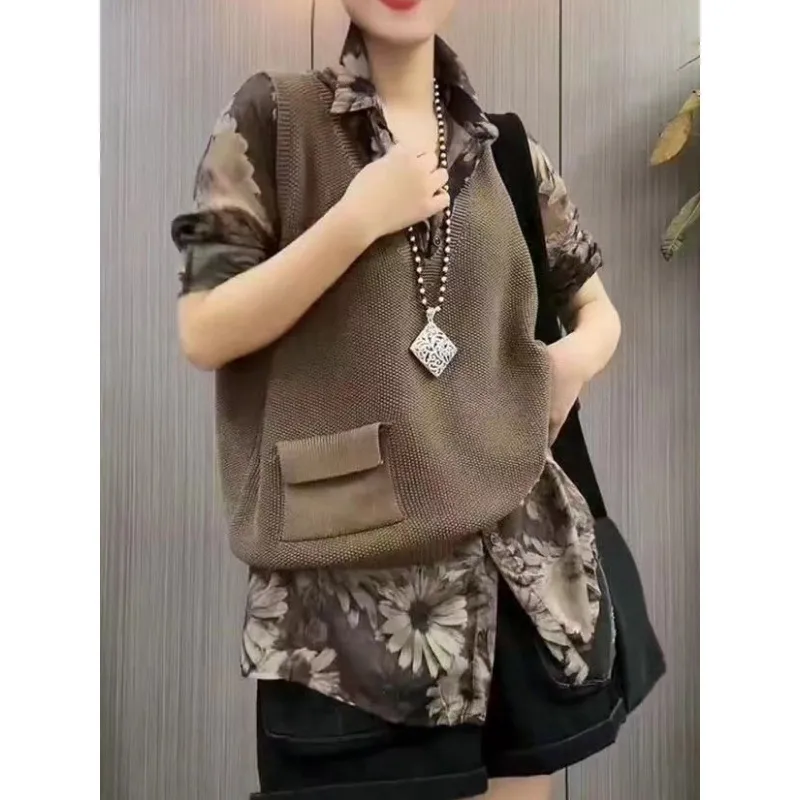 叠穿背心百搭文艺休闲宽松毛衣女上衣新款2025纯色针织衫马甲V领