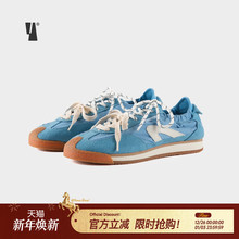 VEEMES复古蓝色德训鞋女 百搭透气一脚蹬两穿运动鞋潮流休闲板鞋