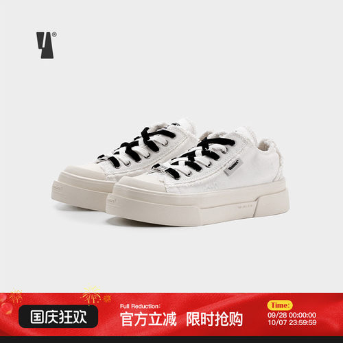 veemes翘头复古毛边厚底帆布鞋