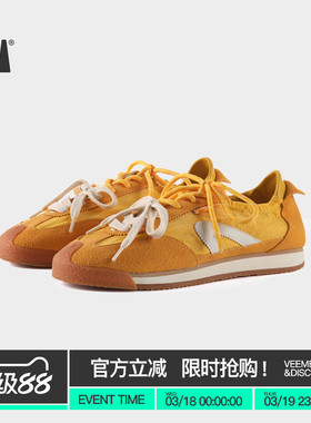 VEEMES复古黄色德训鞋女 透气一脚蹬两穿帆布鞋男女潮流休闲板鞋