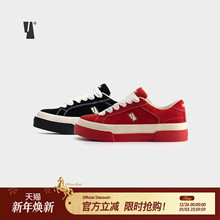 VEEMESOREO 黑色翻毛皮厚底夹心面包鞋男女款休闲板鞋增高厚底鞋