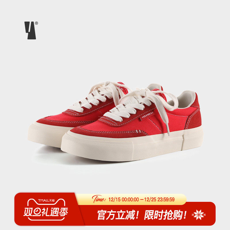 VEEMES新款240B红色情侣款经典帆布鞋 夏季黑色休闲运动男鞋女鞋
