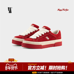 VEEMESOREO 圣诞红翻毛皮厚底面包鞋男女款滑板鞋增高休闲板鞋