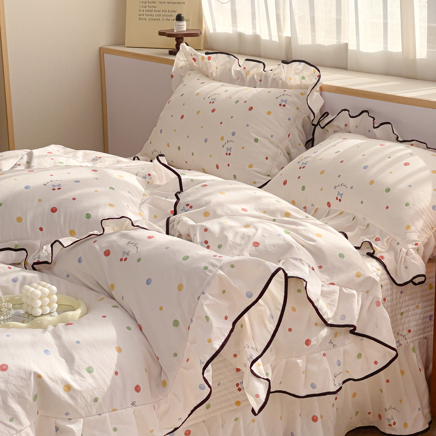 2026新款柔感法式水洗棉床盖四件套夹棉加厚床单花边款被套四季款