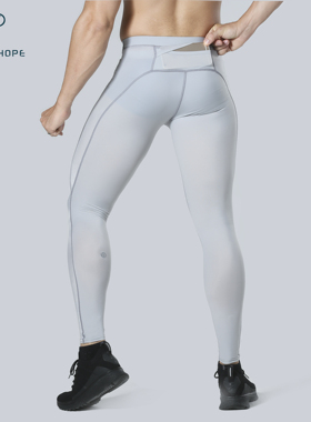 男健身紧身裤灰色微透打底裤高弹速干跑步篮球凉感压缩裤夏薄