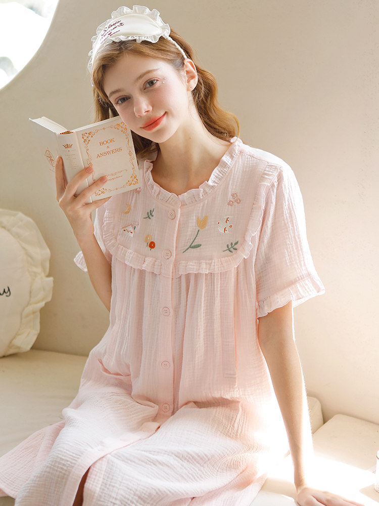 홈 시간 모유 수유 잠옷 여름 얇은 면화 산후 출산 잠옷 간호 복장 출산 방 임신 복장