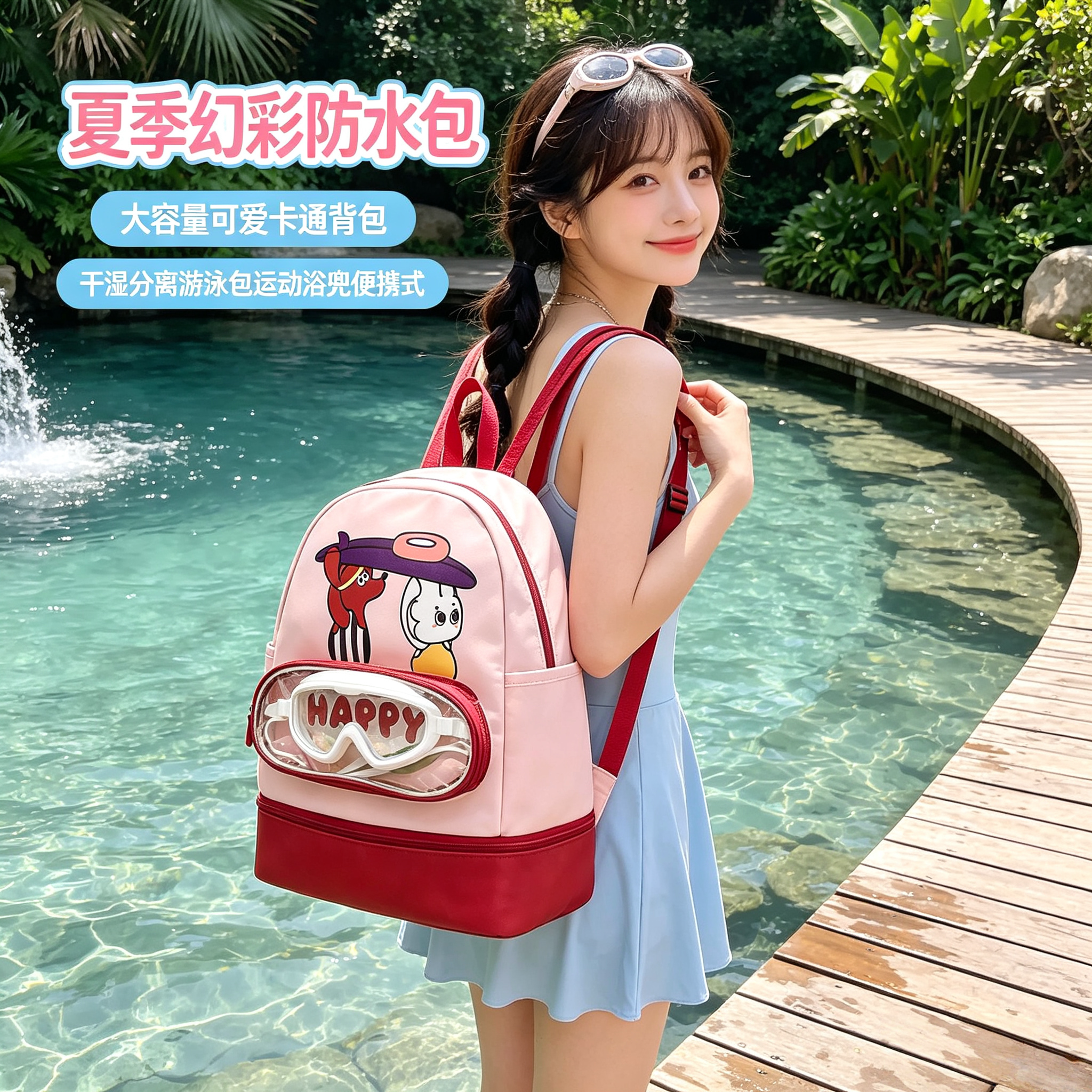 手提干湿分离洗浴便携式游泳包背包夏季运动多功能双肩包漂流幻彩