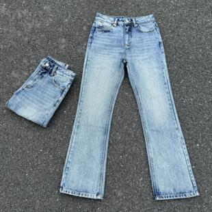 大理石纹水洗做旧517cleanfit微喇牛仔裤雪花纹通勤顶男百搭长裤