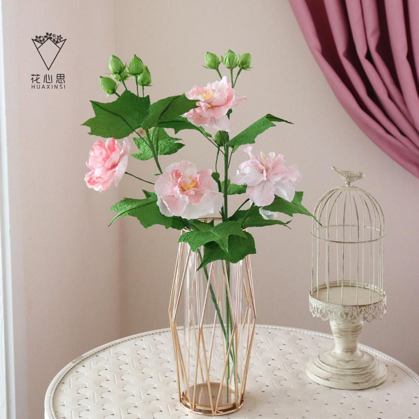 花心思 纸藤皱纹纸diy纸花手工纸艺 母亲教师节 仿真芙蓉花材料包