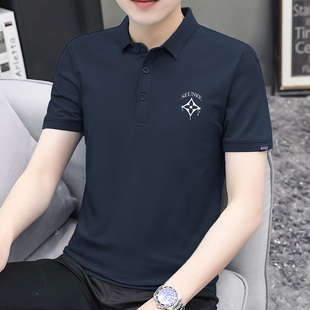 短袖 夏季 翻领polo衫 t恤男2025新款 半袖 冰丝凉感带领上衣服打底衫