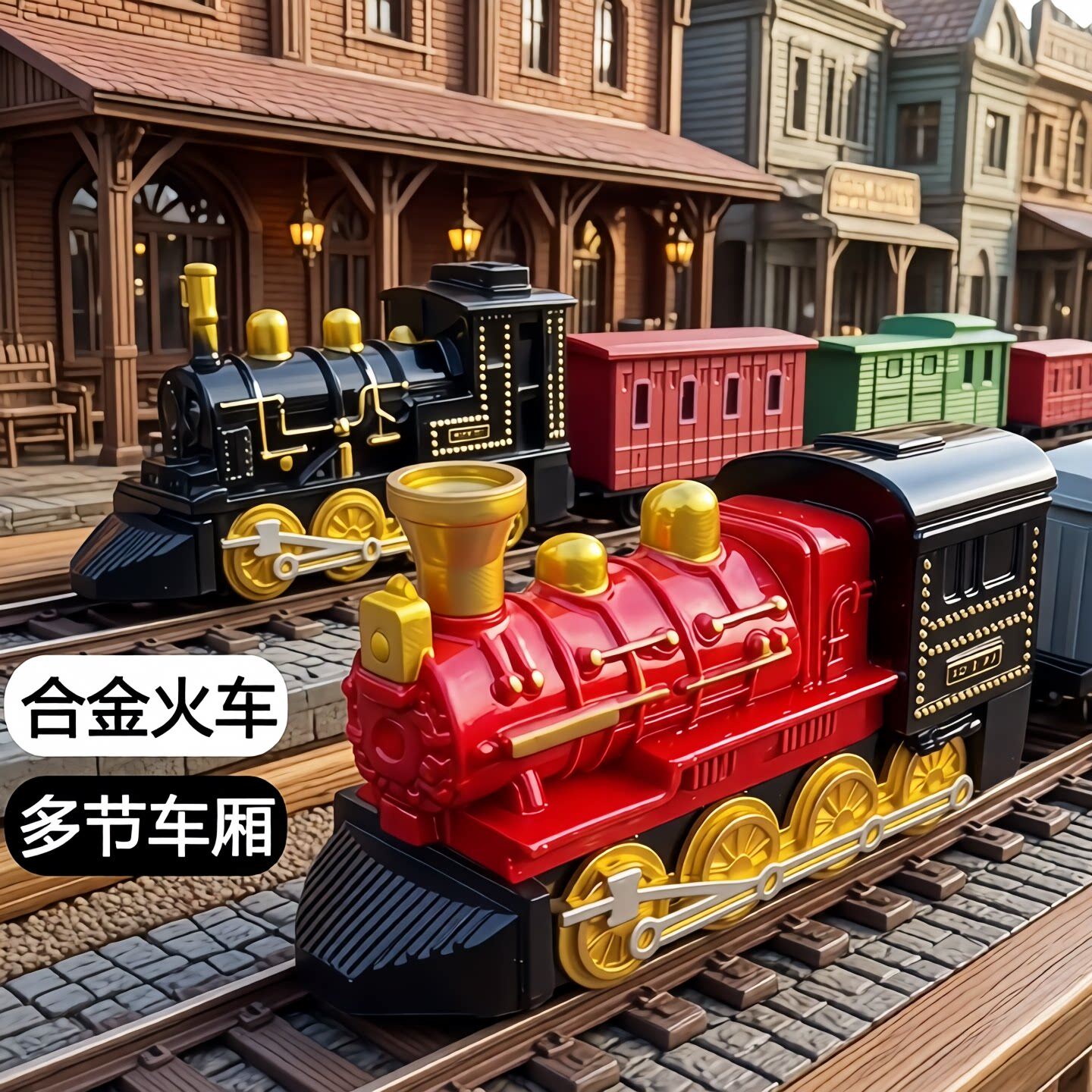 复古蒸汽电动小火车仿真合金高铁轨道绿皮模型列车厢儿童玩具男孩