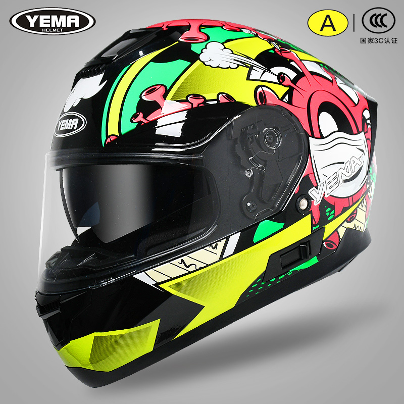 野马3C认证摩托车头盔灰男女全覆式四季个性炫酷机车跑盔越野全盔