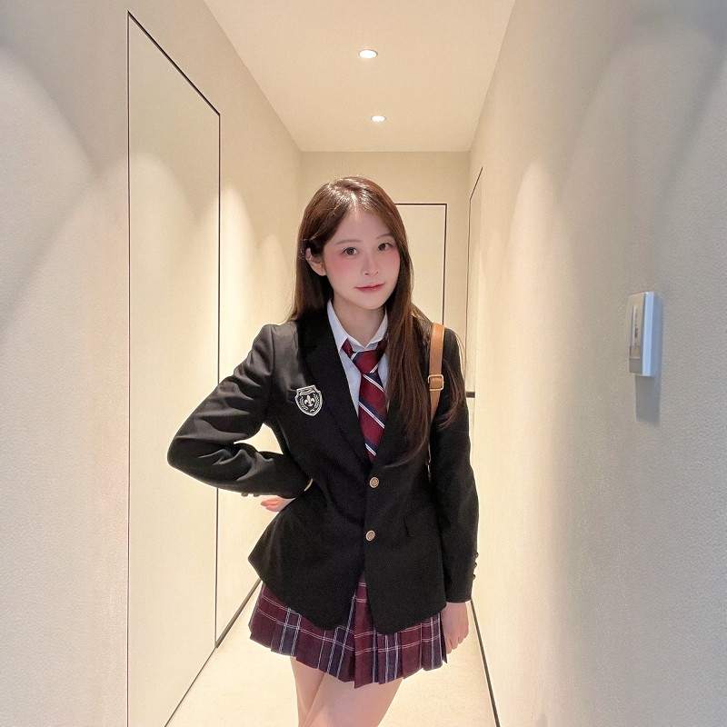 【杉木川大码】jk制服学院风西服胖MM两粒扣收腰显瘦西装外套套装