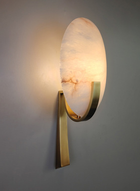 北欧全铜客厅背景墙壁灯后现代设计师法式过道卧室床头云石壁灯