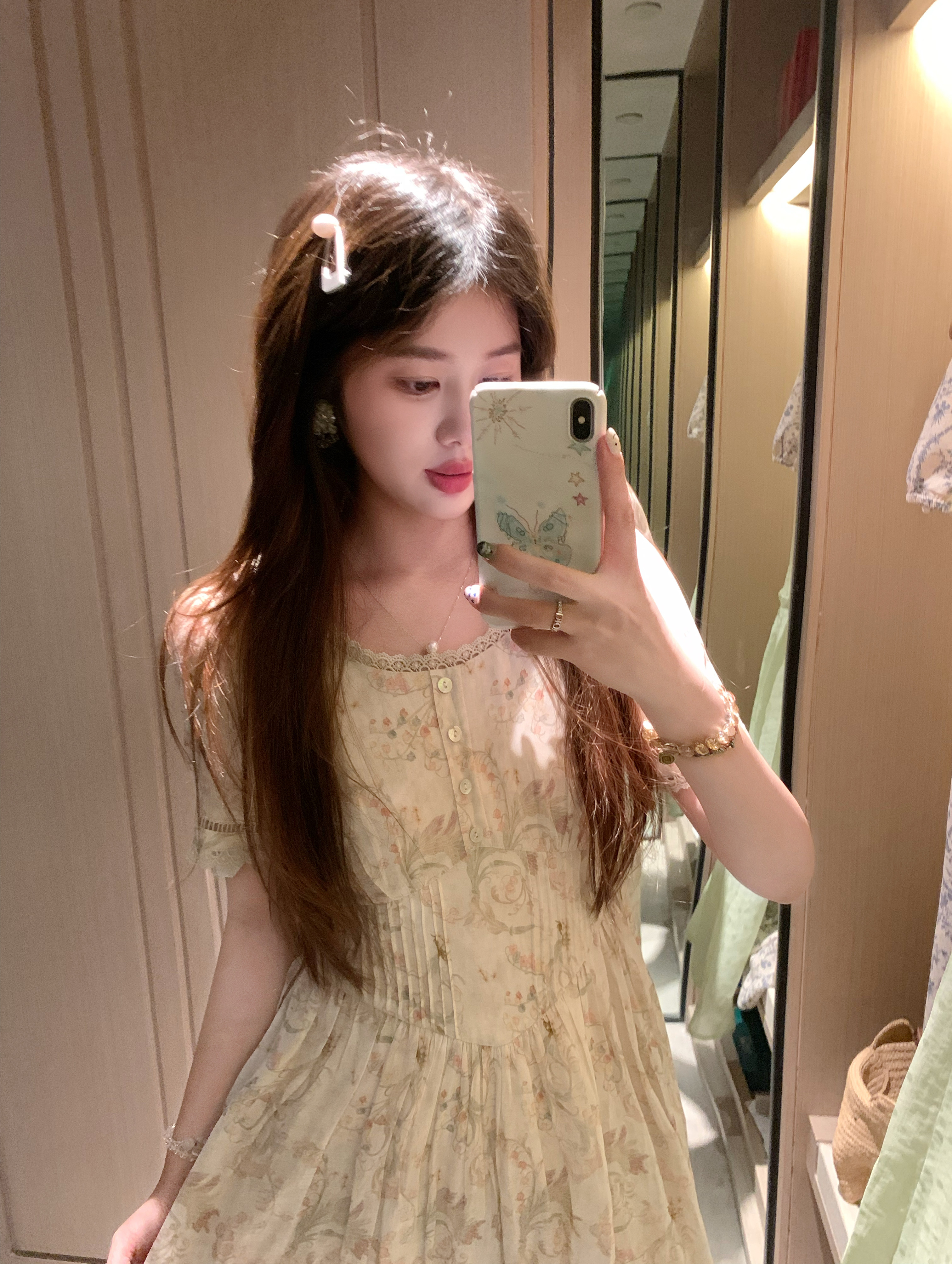 PINKMOON/铃兰旧信 天丝苎麻法式感碎花连衣裙 复古长款夏日裙