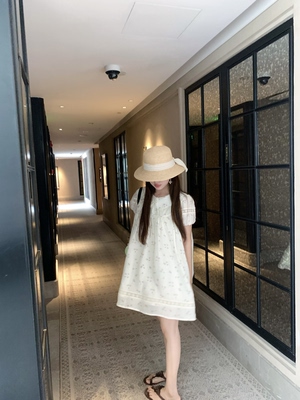 PINKMOON/春野信筏 甜美郁金香波点娃娃领连衣裙 天丝苎麻短裙