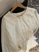 长短款 PINKMOON 天鹅湖畔钩花领拼接米白色刺绣连衣裙 显瘦收腰裙