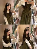 PINKMOON 丝绒两面穿背心裙 立体刺绿色百搭秋冬长裙