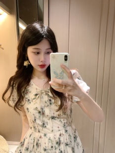 长款 PINKMOON 连衣裙 朦胧感碎花法式 夏日显瘦高腰裙 未闻花名