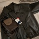 PINKMOON 凯蒂Kitty复古刺绣皮衣 枪黑色甜酷百搭外套夹克上衣