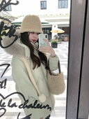 PINKMOON 豆绿灰小格子90新国标白鸭绒羽绒服