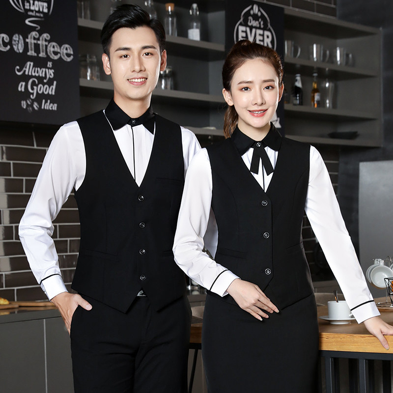 酒店工作服秋冬装前台职业马甲套装ktv餐饮西餐厅饭店服务员工装