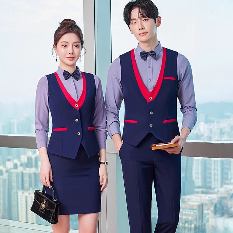 西装马甲套装男女同款春秋高档酒店前台工作服务员工装职业装马夹
