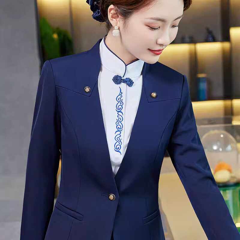 酒店餐饮服务员工作服客服前台接待秋冬装女中式火锅饭店职业工装