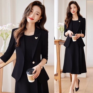 西装外套内搭连衣裙女春秋小个子女士西服配裙子职业套装裙两件套