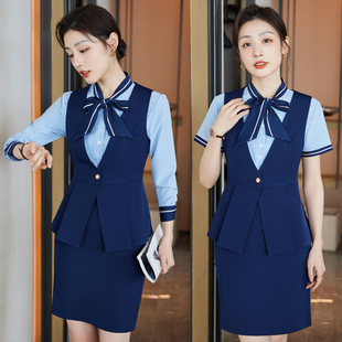 酒店工作服前台客服接待收银员美容师夏季职业装女服务员马甲套装