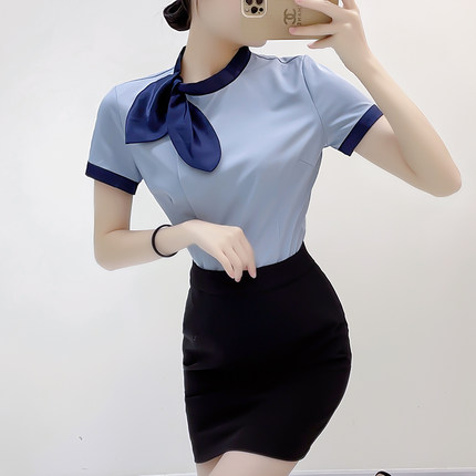 职业套装衬衫短袖酒店前台工作装美容师院珠宝店工作服女夏季工装