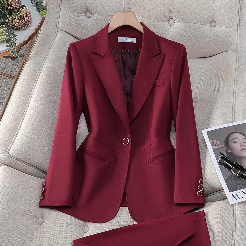 酒紅色西裝外套女春秋2024新款高端正裝西服套裝氣質(zhì)職業(yè)裝工作服