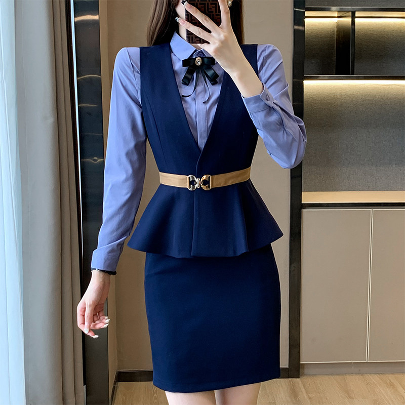 职业马甲套装女春秋新款酒店KTV前台接待服务员工装珠宝店工作服