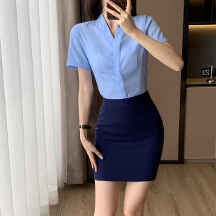 空乘面试制服职业套装艺考V领短袖长袖衬衫白领OL工作服空姐制服