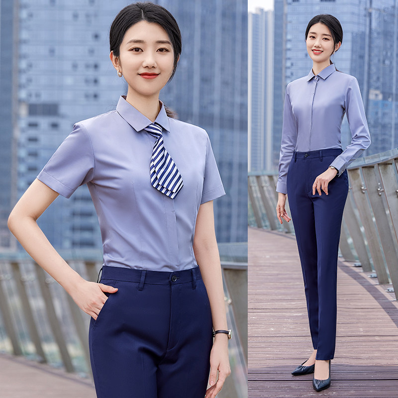 职业装衬衣女短袖套装银行经理4S店销售工作服寸衣公务员衬衫正装