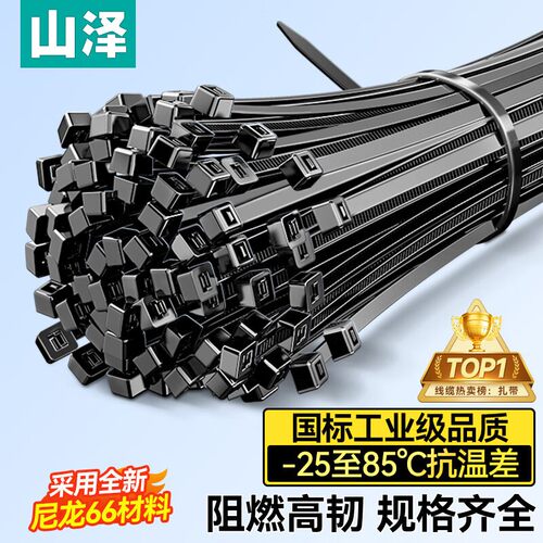 山泽 自锁式尼龙扎带小号2.5*100mm 理线带束线捆扎固定绑带 黑色