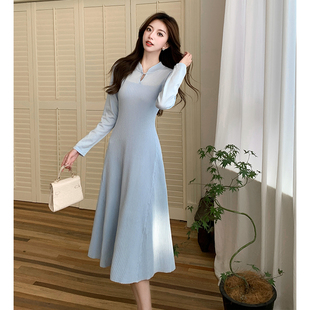 秋冬季新款新中式国风针织连衣裙修身显瘦小个子内搭毛衣裙长裙女