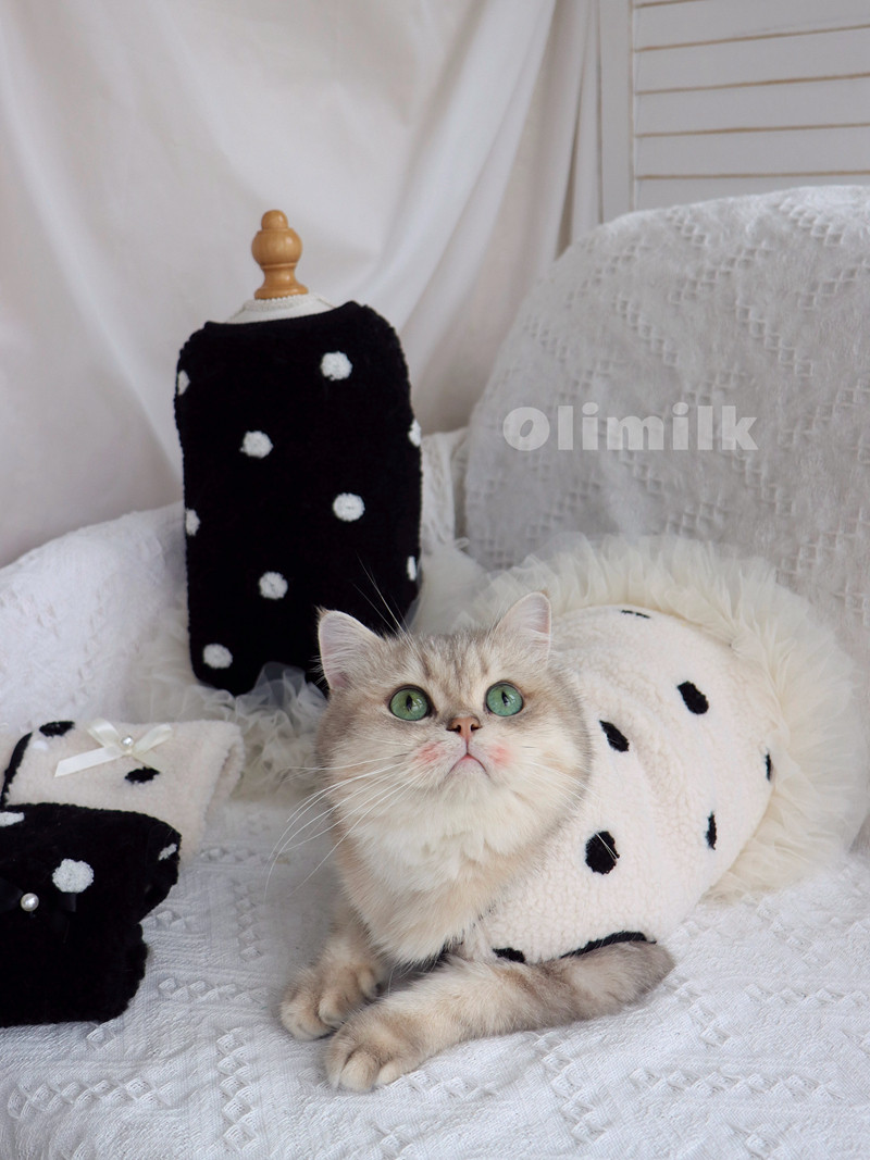 【Olimilk】小香风圆点棉衣裙 宠物猫咪小狗秋冬保暖棉衣服厚马甲